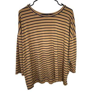 Forever 21 3/4 Sleeve Yellow and Blue Striped Stretchy T-Shirt
